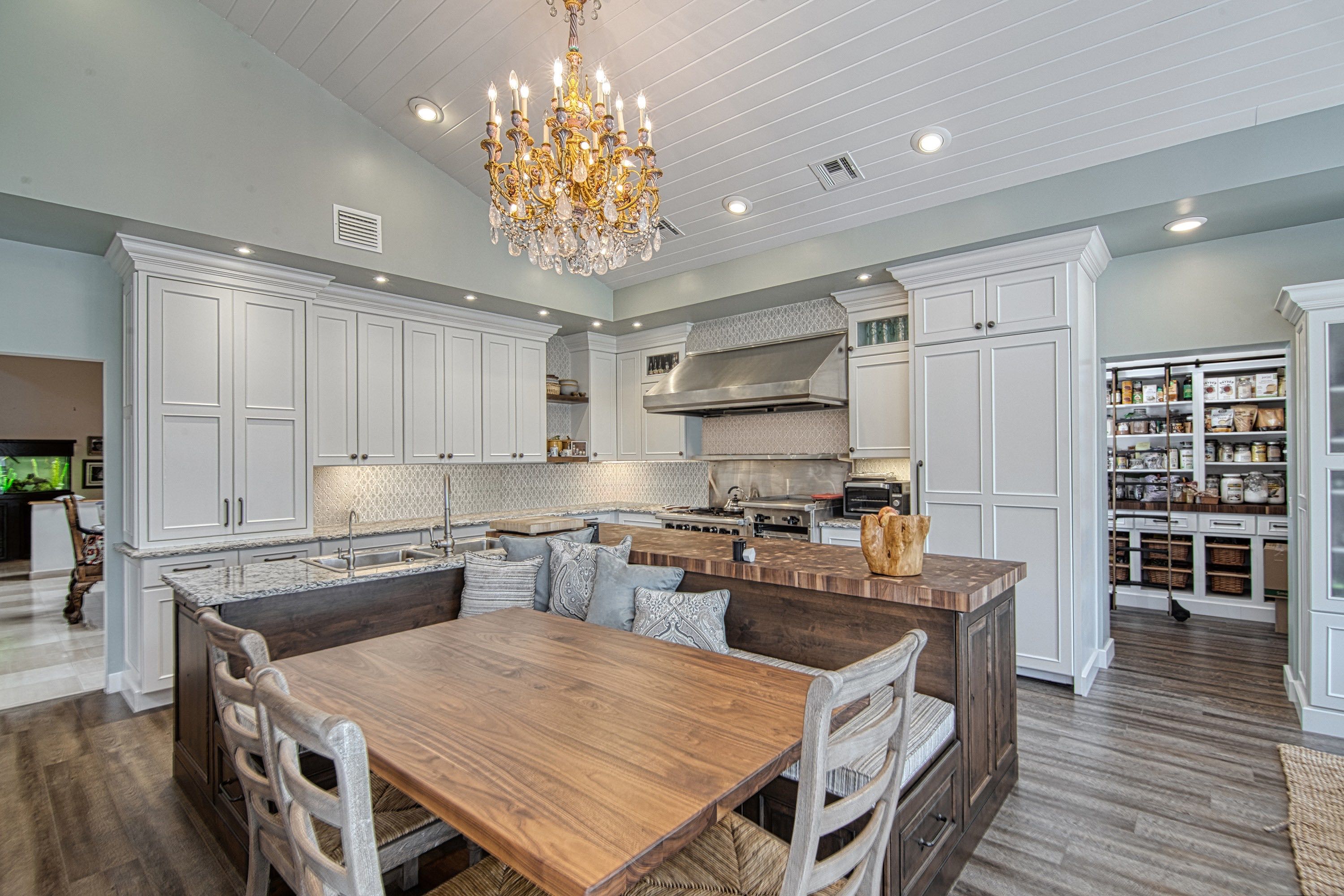 Beach House Kitchen Inspiration Julep Tile Company   Coastal Inspired Kitchen With Chandelier And Handmade Tile Backsplash 